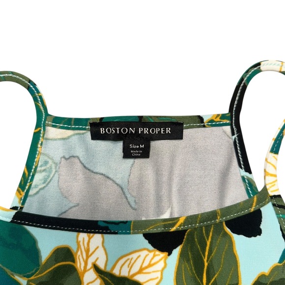 Boston Proper Floral Halter Neck Mini Dress Teal Green Black Women's Size M‎ - Picture 4 of 5